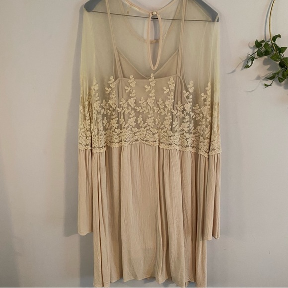 Soprano Tan Mesh Top Mini Dress with Long Bell Sleeves - Picture 12 of 12